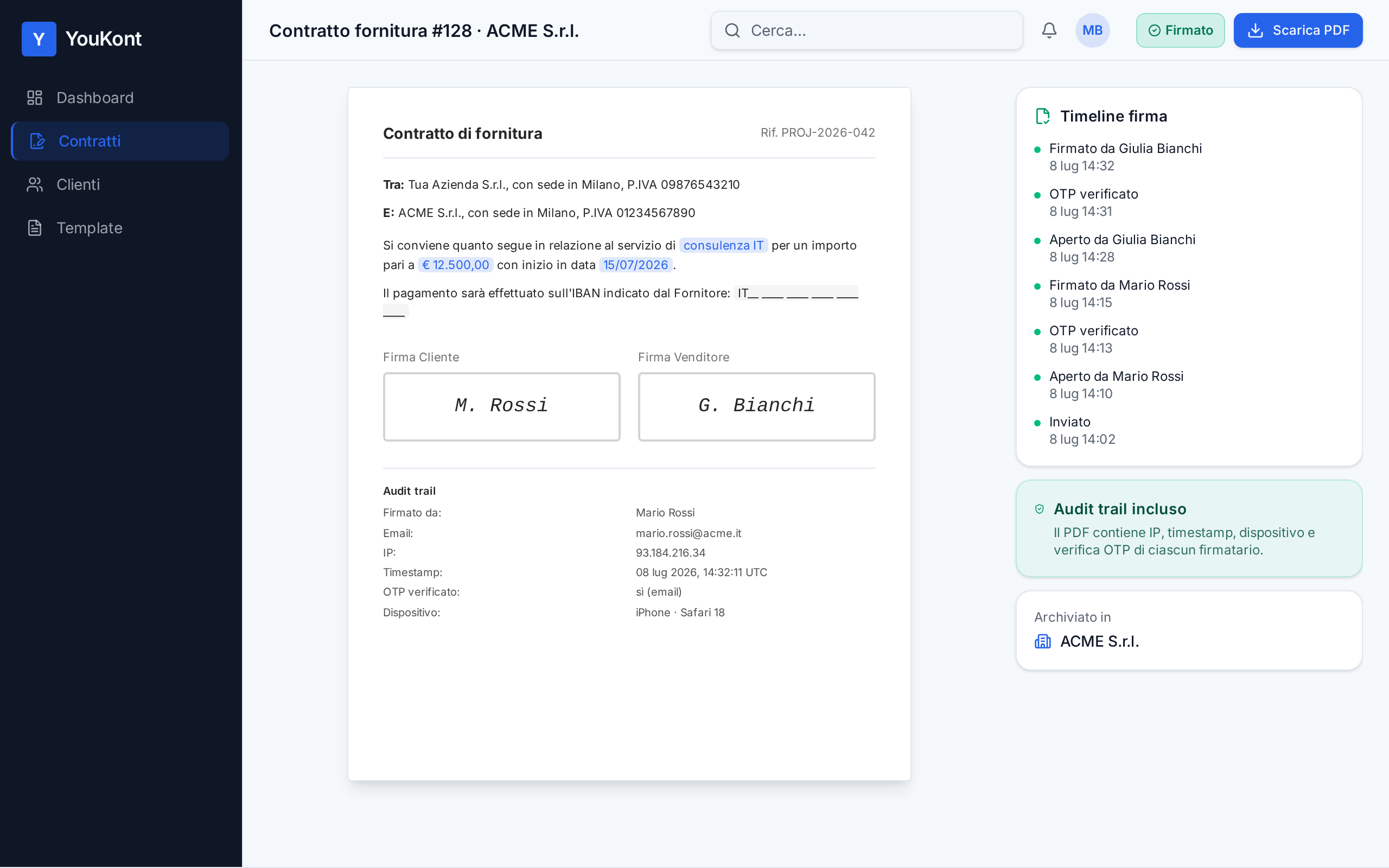 Download of the signed PDF with audit trail