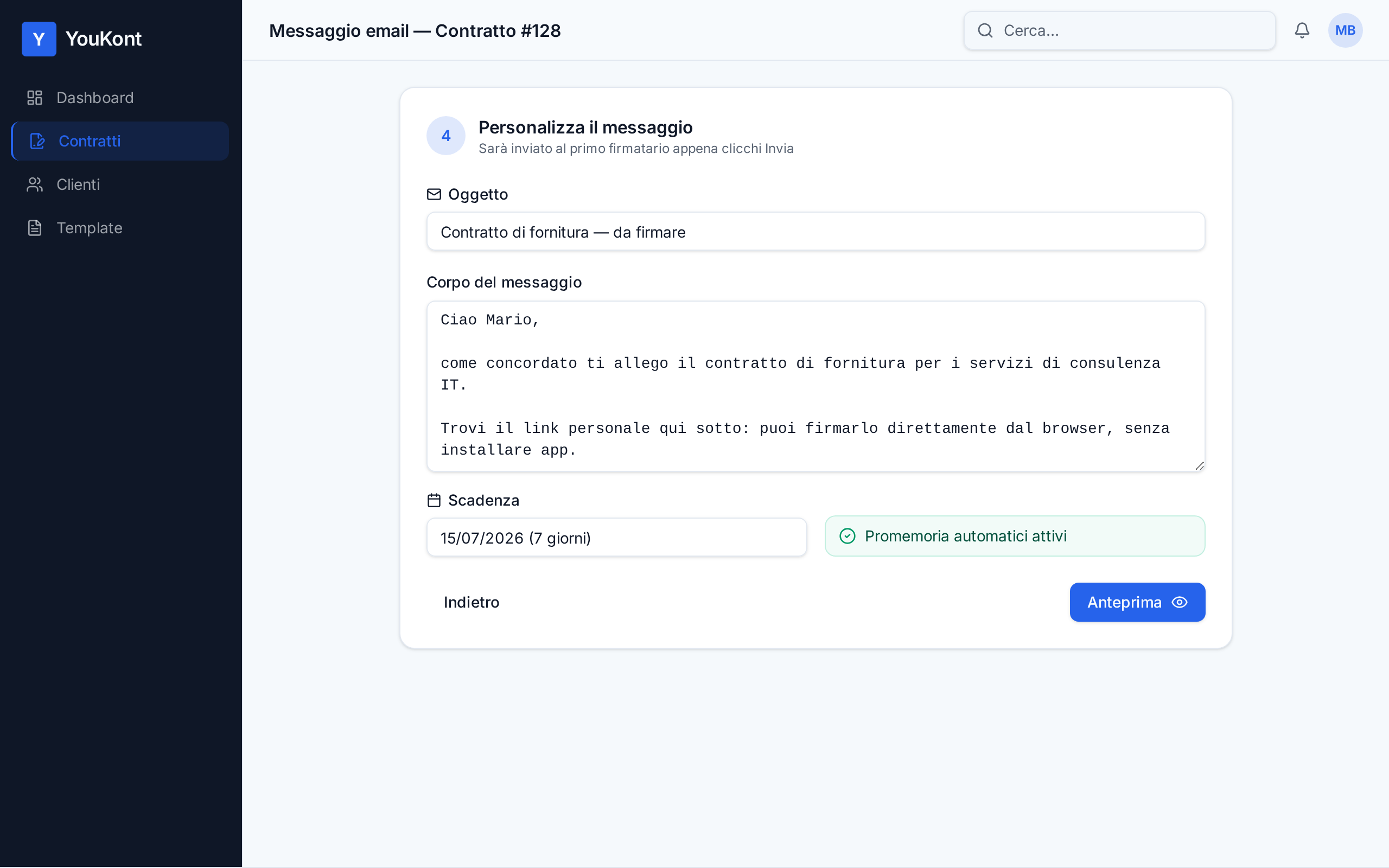 Editor for the email to the signer