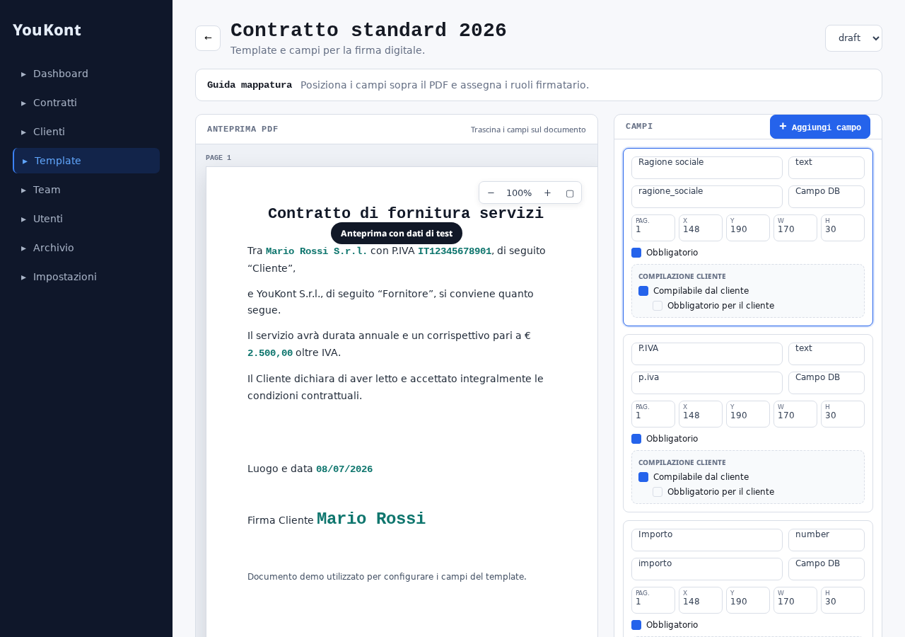 Preview mode with test data filled in
