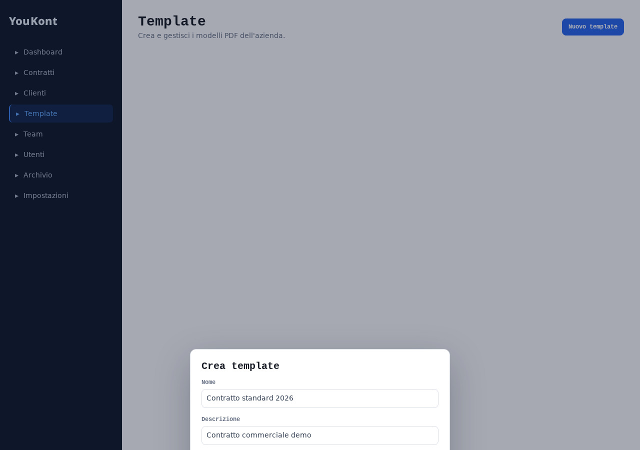 New template screen with PDF upload